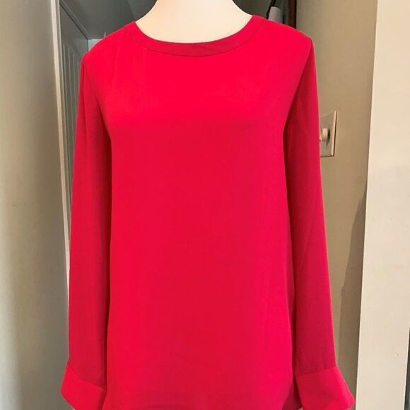 Banana Republic blouse, EUC, Sz large, tunic, long sleeve, intense pink - Picture 1 of 15